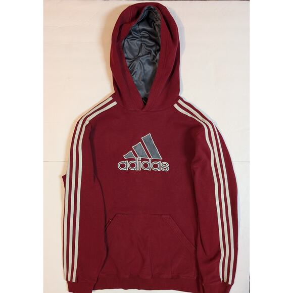 Vintage Y2K Adidas Men's2007 Burgundy 3 Stripe Pullover Hoodie XL 34-36 - Picture 2 of 10